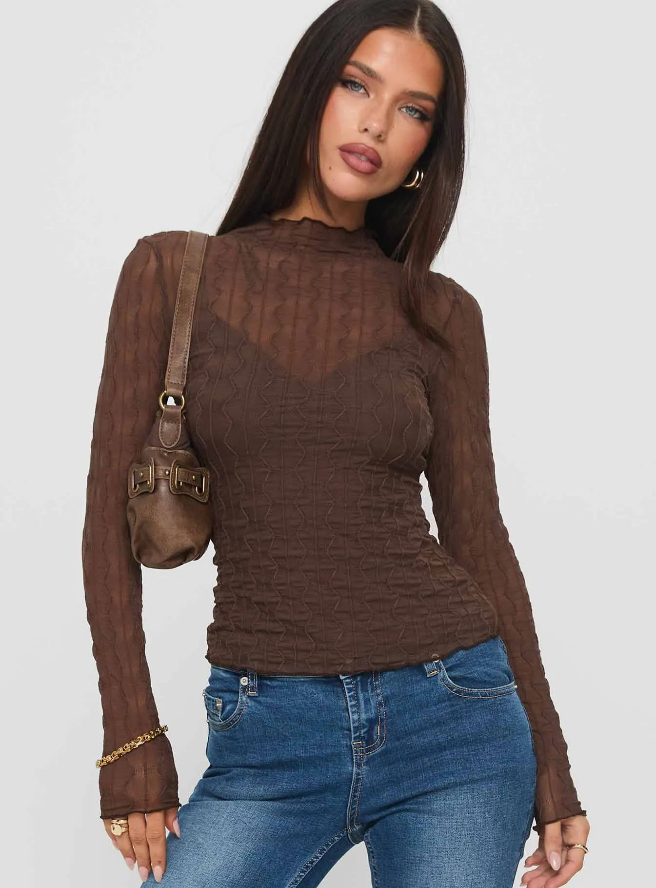 Fabiana Layered Long Sleeve Top Brown sold by Princess Polly product image thumbnail 2