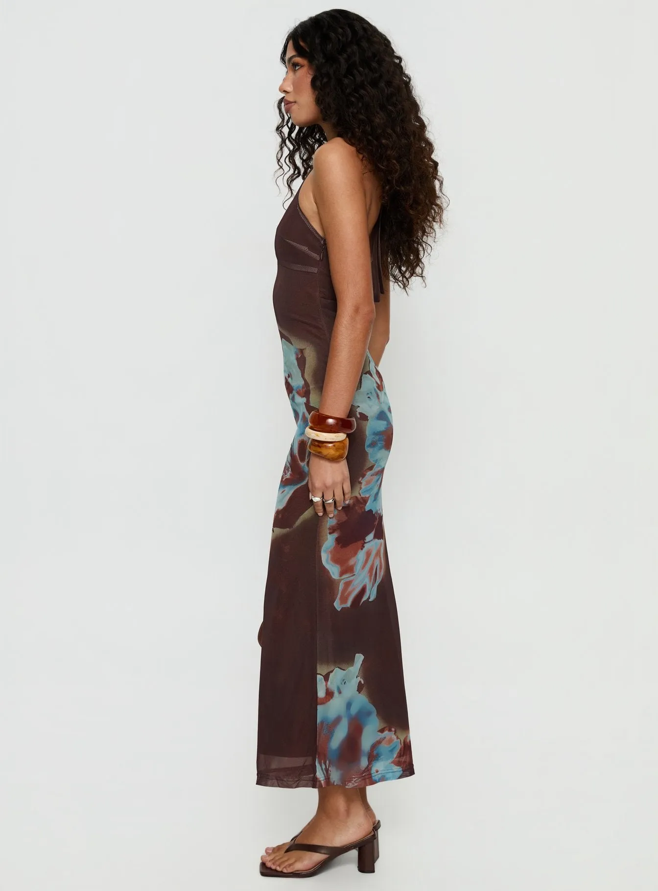 Maritsa Halter Beaded Maxi Dress Brown Floral sold by Princess Polly product image thumbnail 4