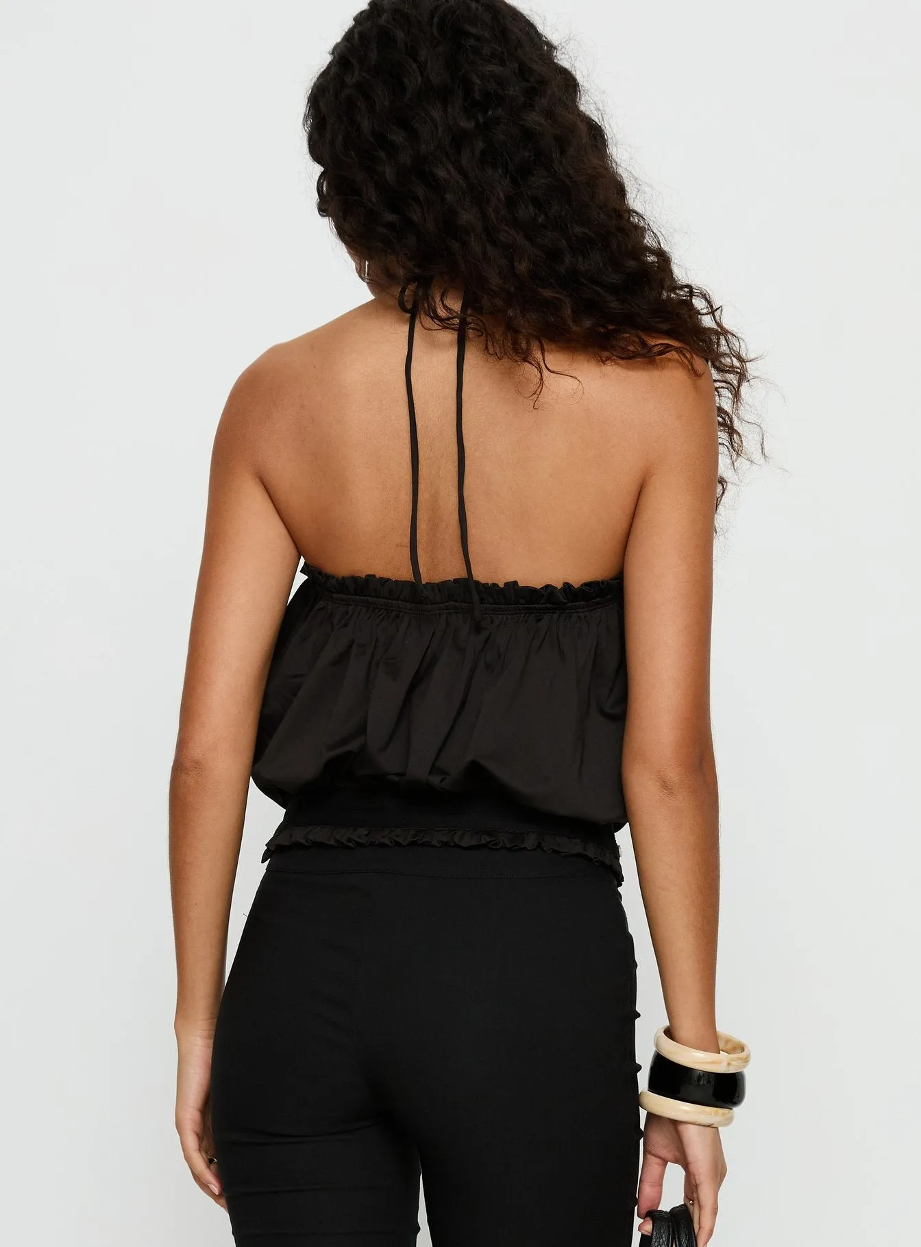 Mikki Tie Neck Button Detail Top Black sold by Princess Polly product image thumbnail 5