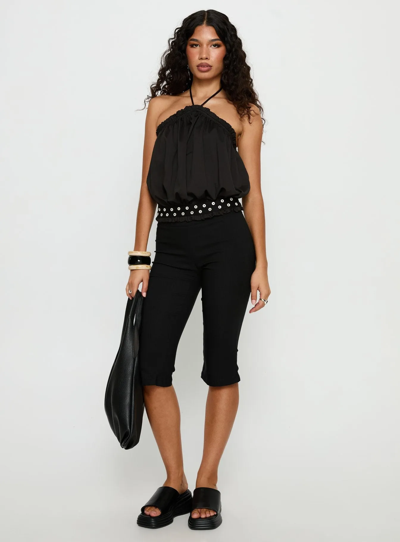 Mikki Tie Neck Button Detail Top Black sold by Princess Polly product image thumbnail 3