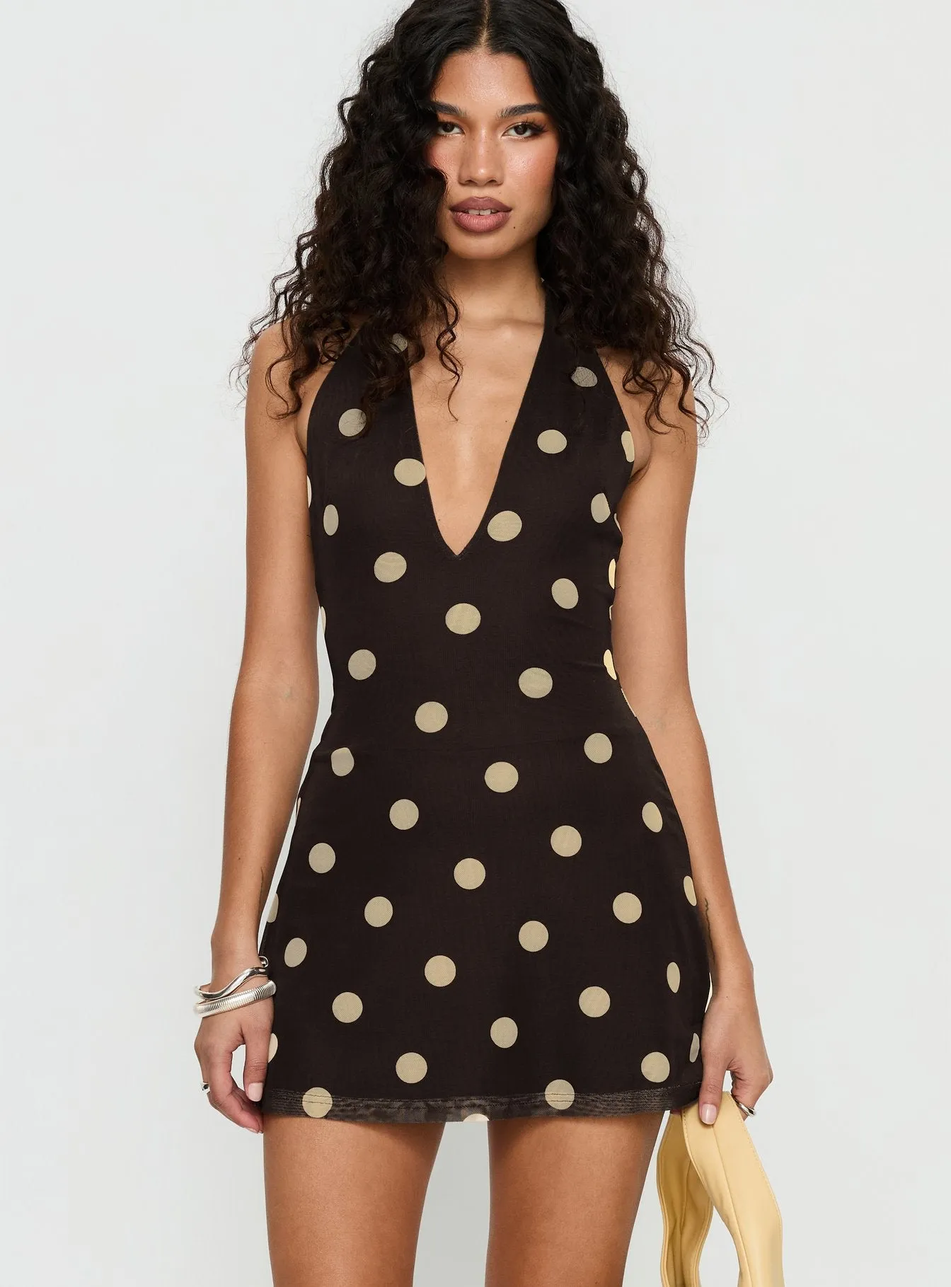 Hollywood Hills Plunge Neck Playsuit Brown Polka sold by Princess Polly product image thumbnail 2