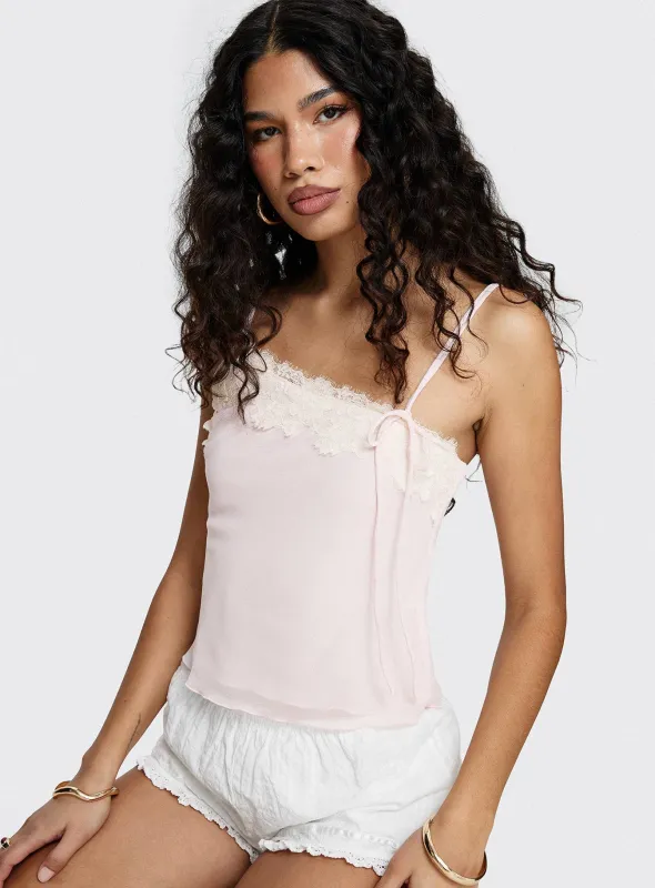 Ashlen Lace Trim Asymmetrical Top Pink sold by Princess Polly