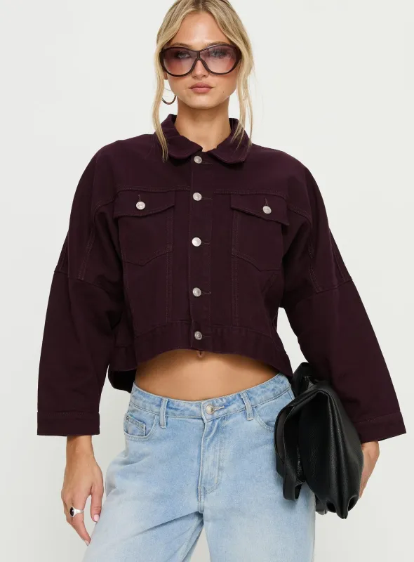 Hughes Denim Jacket Currant sold by Princess Polly