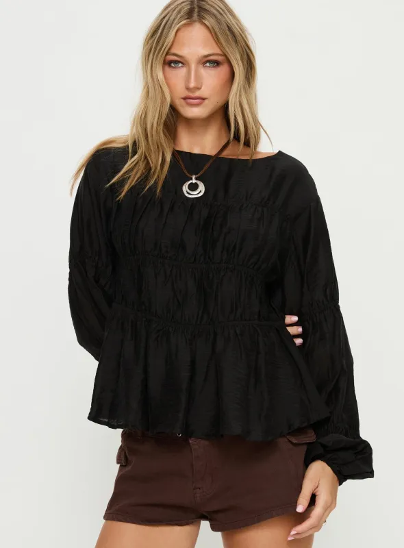 Xamira Ruched Long Sleeve Top Black sold by Princess Polly