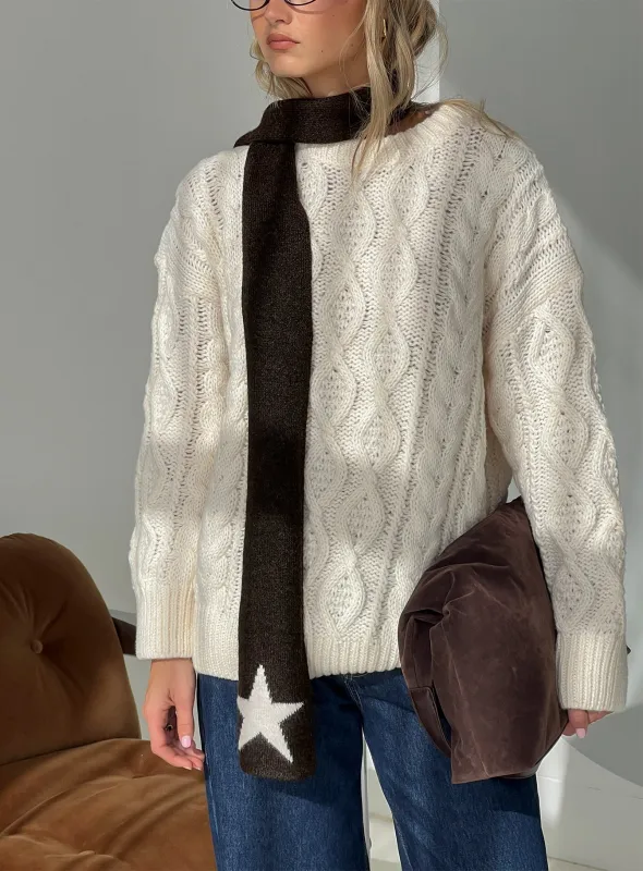 Abelia Star Graphic Scarf Brown / Cream sold by Princess Polly