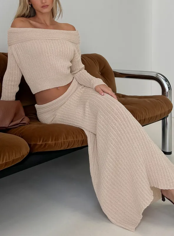 Devion Foldover Waist Maxi Skirt Beige sold by Princess Polly