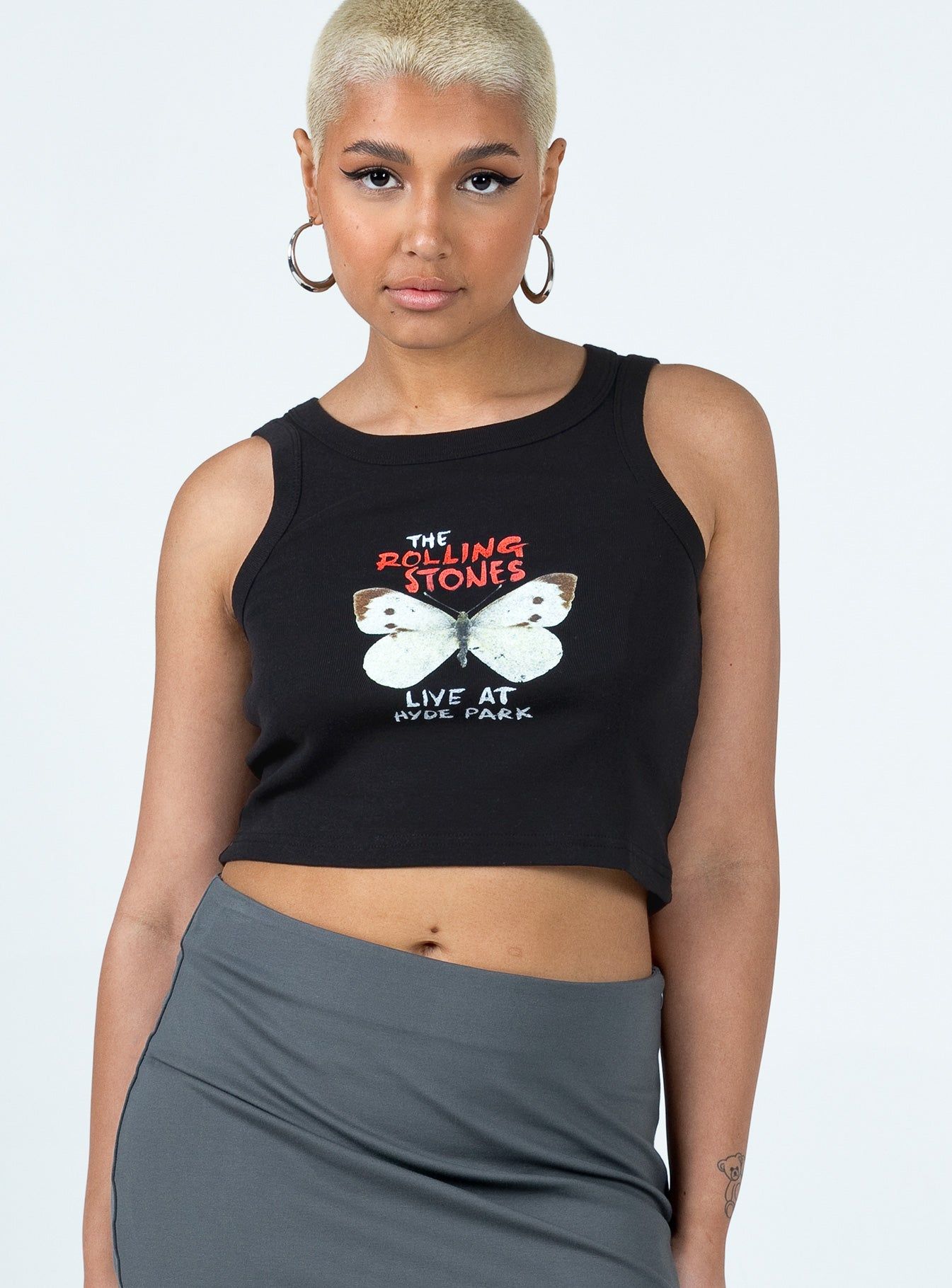 The Rolling Stones Butterly Cropped Tank Black sold by Princess Polly product image thumbnail 2