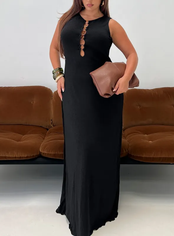 Dejonge Ring Sleeveless Maxi Dress Black Curve sold by Princess Polly