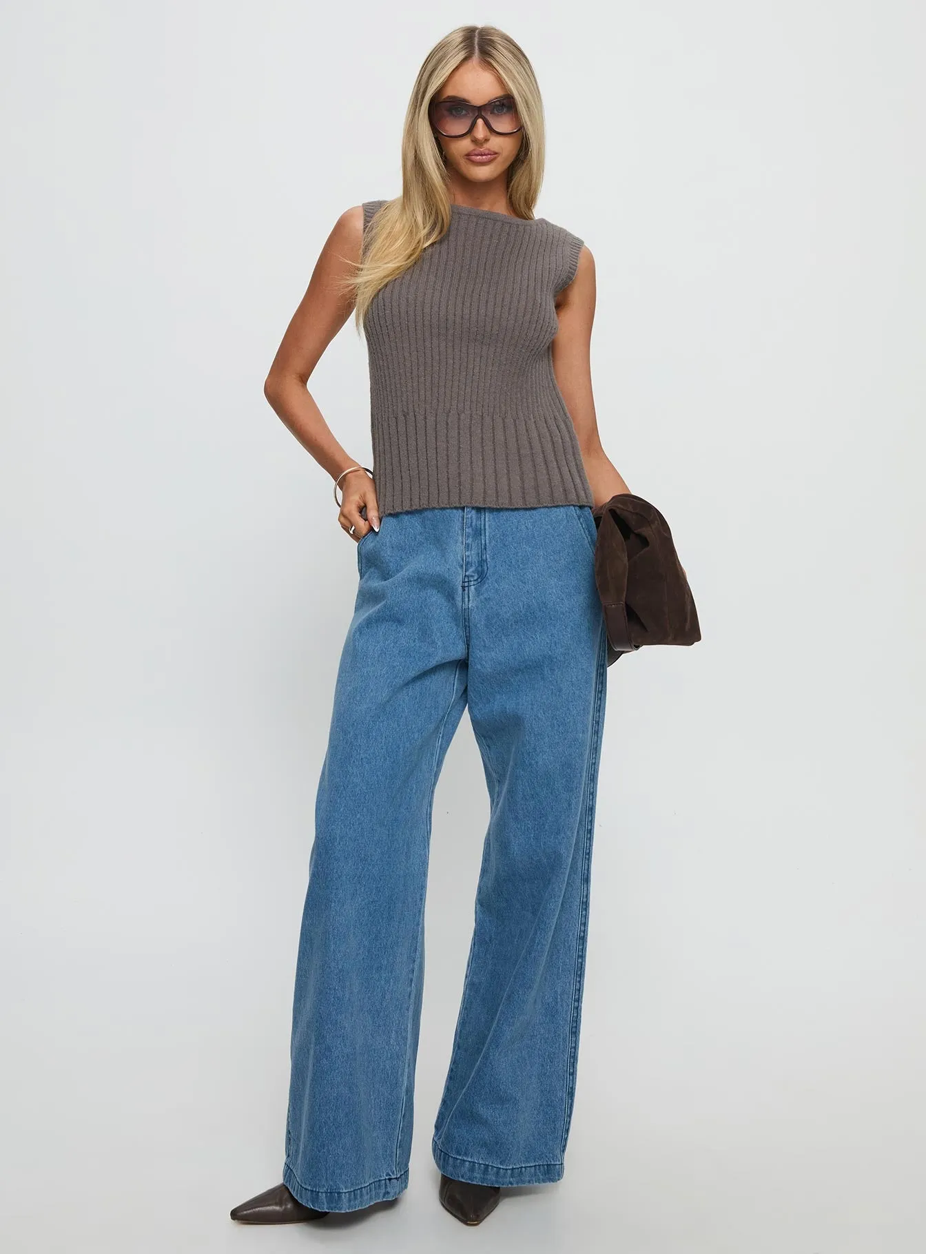 Peerless Ribbed Sleeveless Top Charcoal sold by Princess Polly product image thumbnail 3