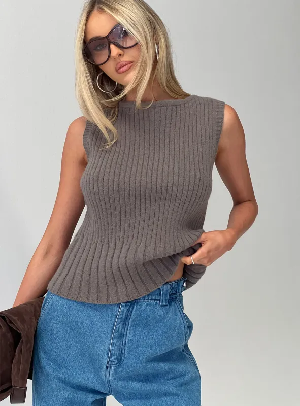 Peerless Ribbed Sleeveless Top Charcoal sold by Princess Polly