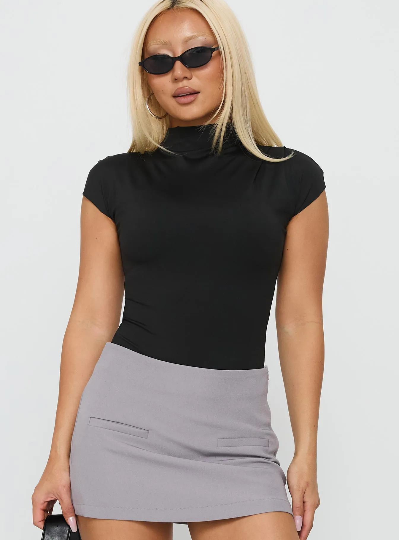 Cailie Mock Neck Bodysuit Black sold by Princess Polly
