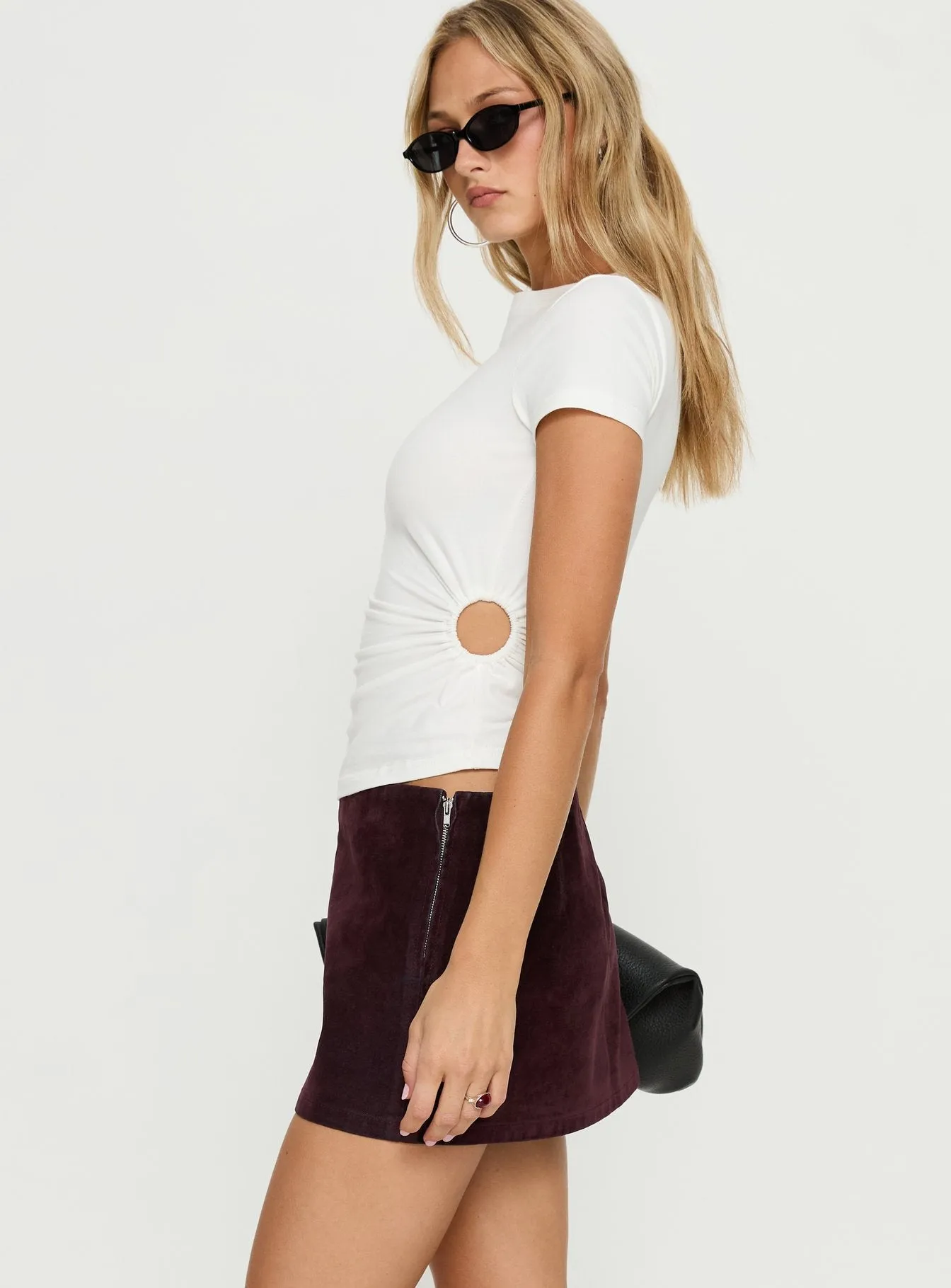 Karra Flocked Mini Skirt Washed Red sold by Princess Polly product image thumbnail 3