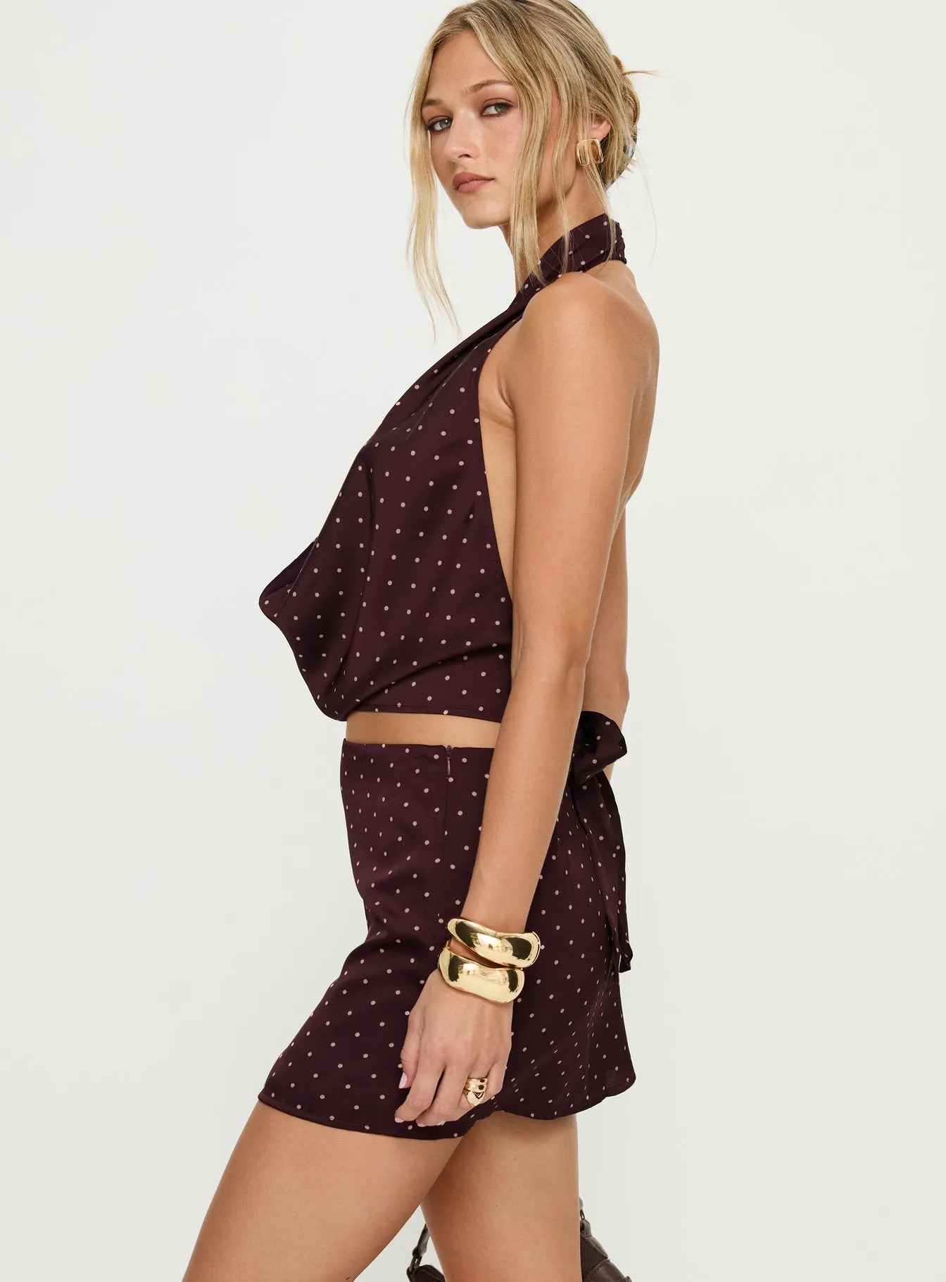 Keiana Mini Skirt Burgundy / Pink Polka sold by Princess Polly product image thumbnail 4
