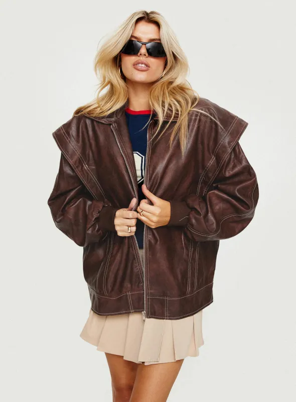 Passed Faux Leather Jacket Brown sold by Princess Polly