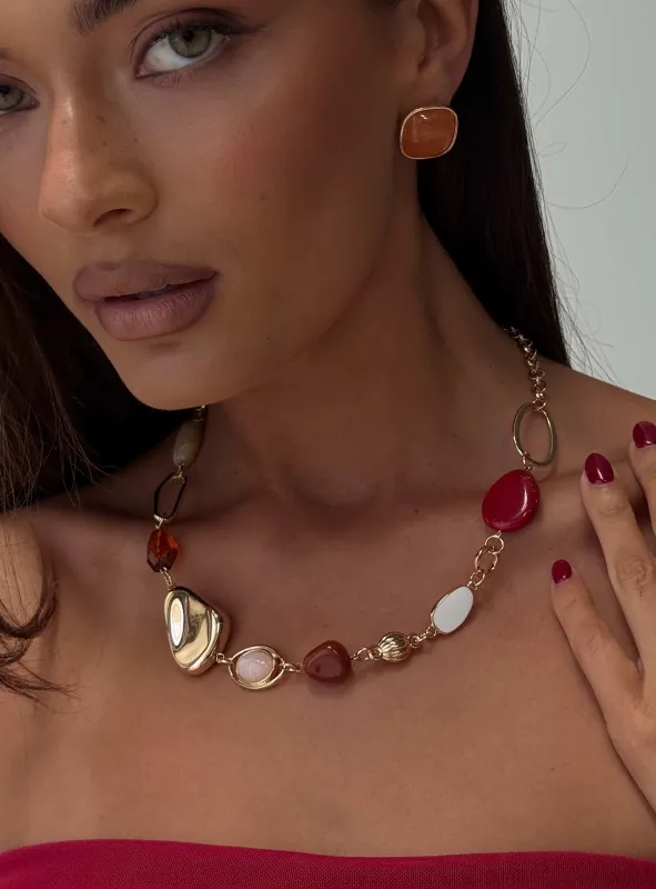 Quincie Necklace Gold / Red sold by Princess Polly