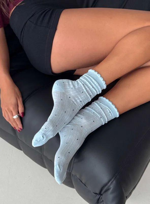 Rosee Ribbed Socks Blue Polka sold by Princess Polly