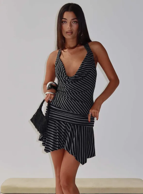 Dyana Cowl Neck Top Grey / Black Stripe sold by Princess Polly