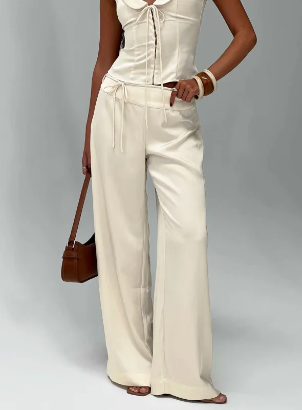 Aubrette Satin Tie Pants Cream sold by Princess Polly