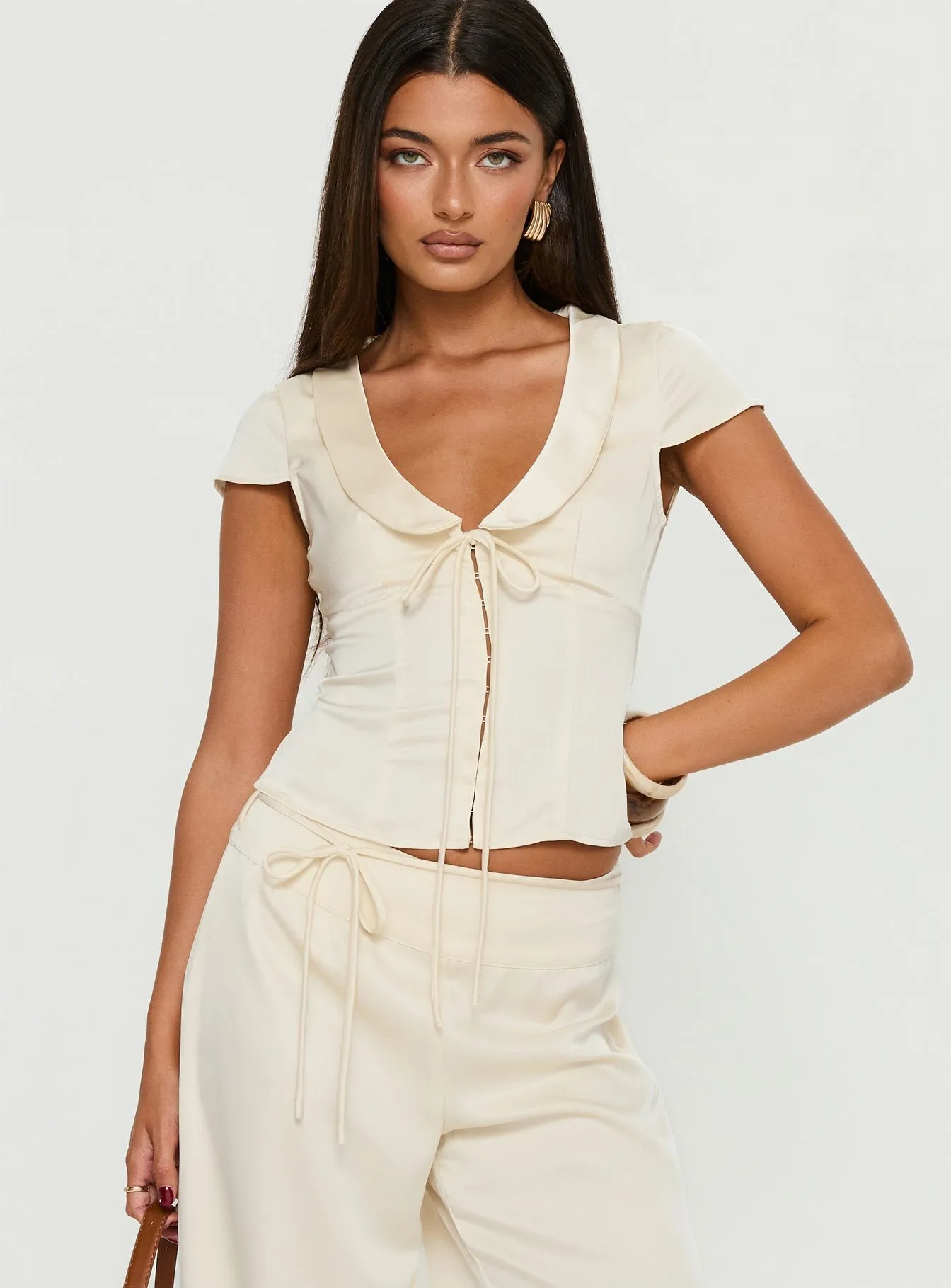 Aubrette Satin Collar Top Cream sold by Princess Polly product image thumbnail 2