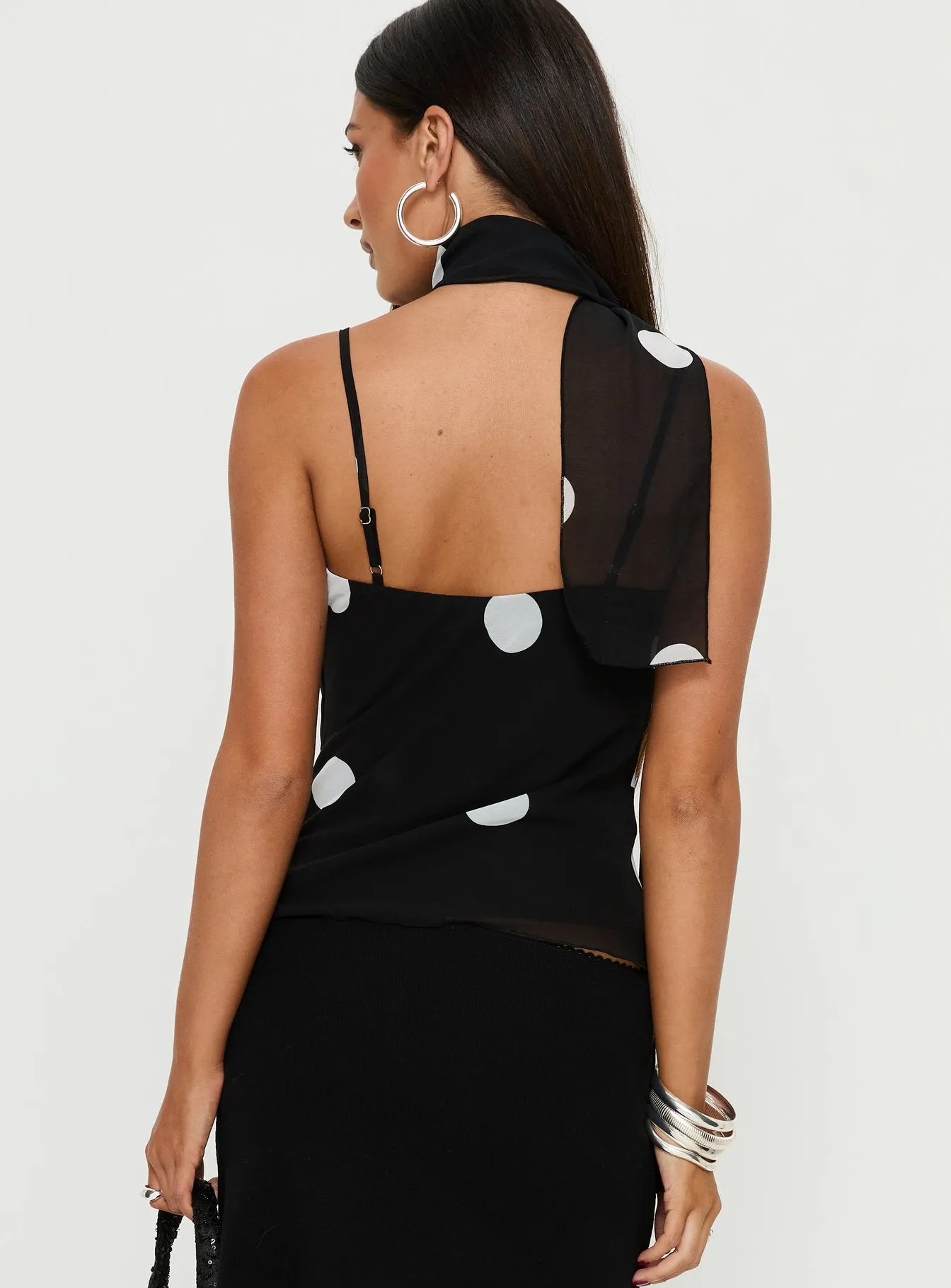Jenae Scarf Detail Cami Top Black / White Polka sold by Princess Polly product image thumbnail 5