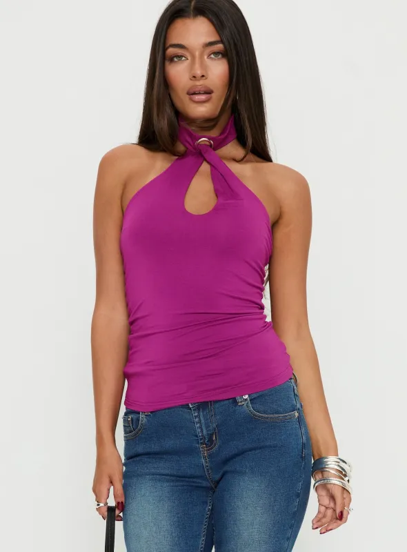 Amerika Twist Neck Top Purple sold by Princess Polly