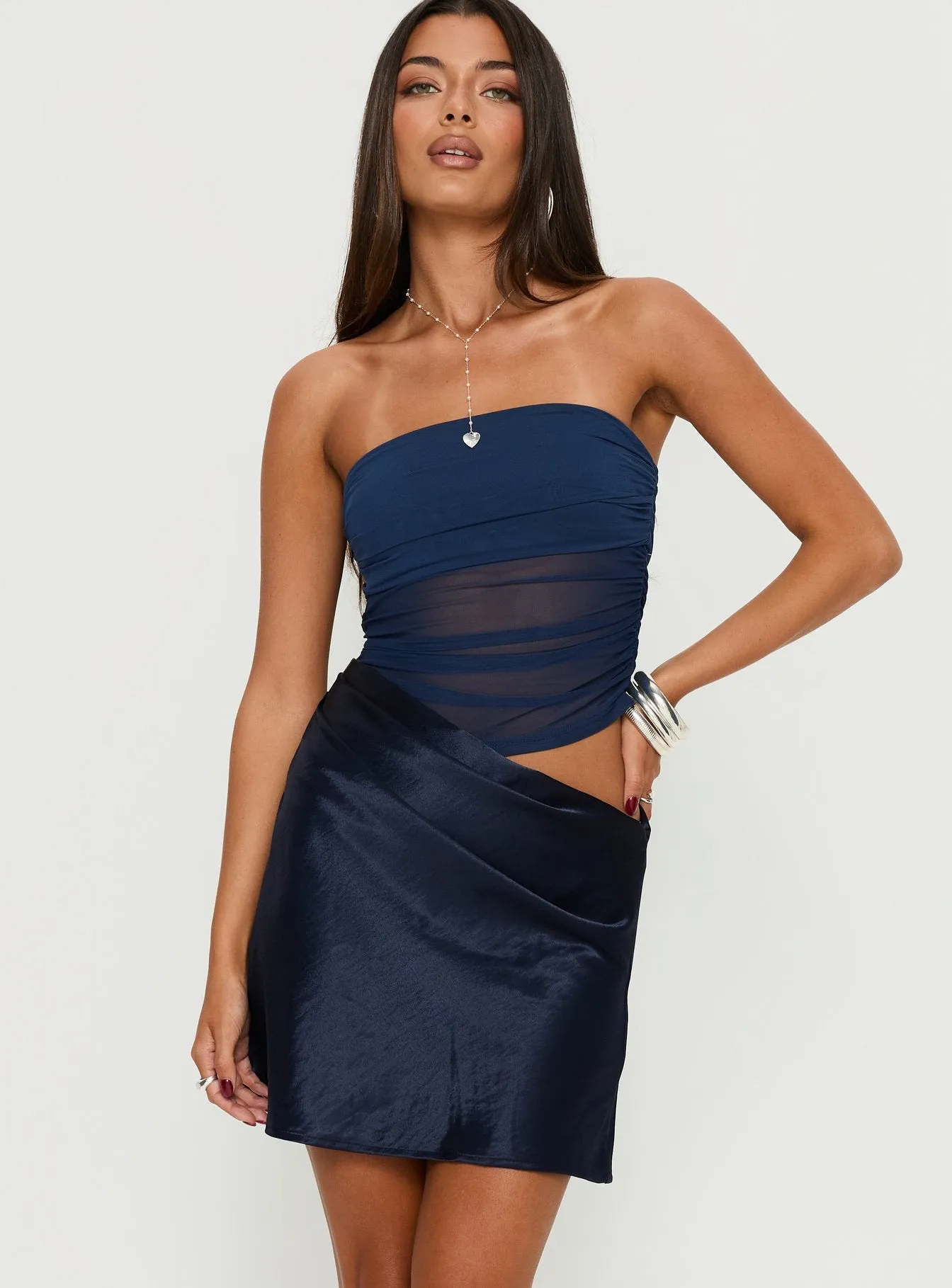Elemental Strapless Mesh Mini Dress Navy sold by Princess Polly product image thumbnail 2