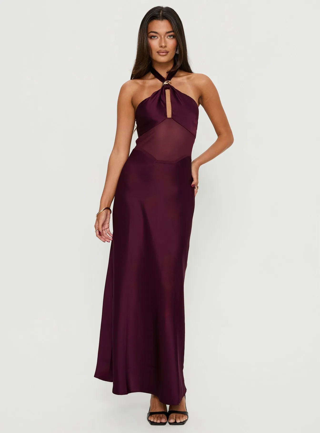 Rosario Halter Sheer Maxi Dress Plum sold by Princess Polly product image thumbnail 2