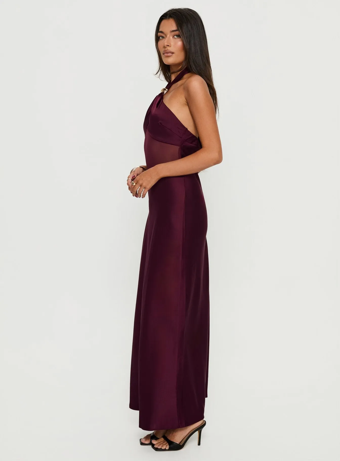 Rosario Halter Sheer Maxi Dress Plum sold by Princess Polly product image thumbnail 3