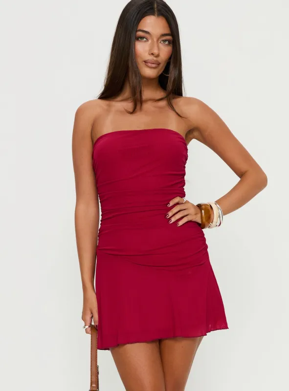Rafaela Strapless Mini Dress Ruby sold by Princess Polly