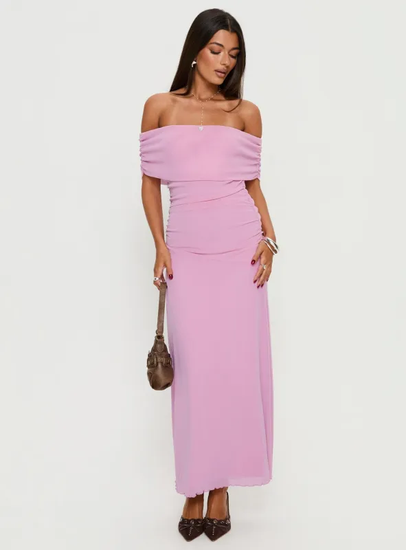 Penelopa Off Shoulder Maxi Dress Pink sold by Princess Polly