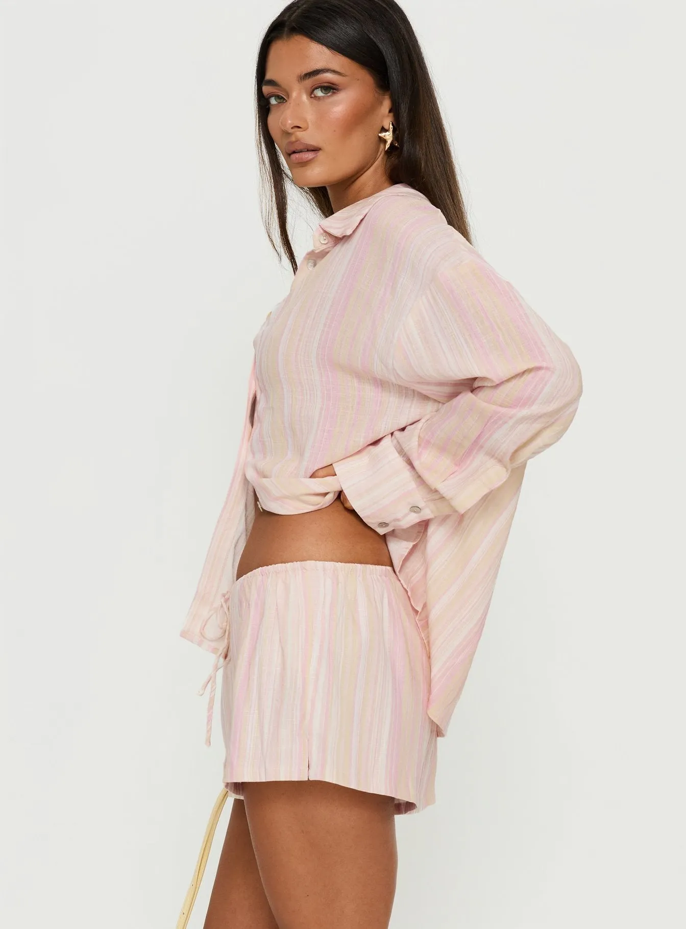 Opheliah Drawstring Shorts Pink Stripe sold by Princess Polly product image thumbnail 3