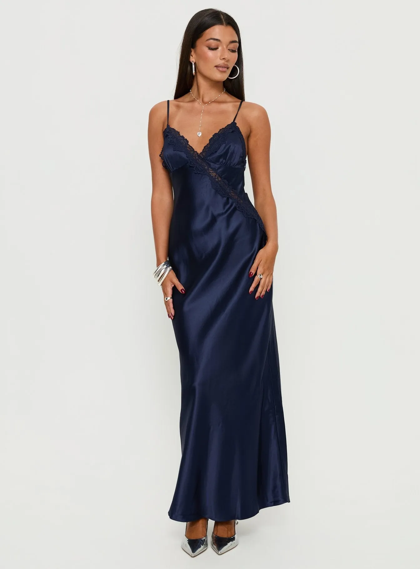 Madelene Lace V Neck Maxi Dress Navy sold by Princess Polly product image thumbnail 2