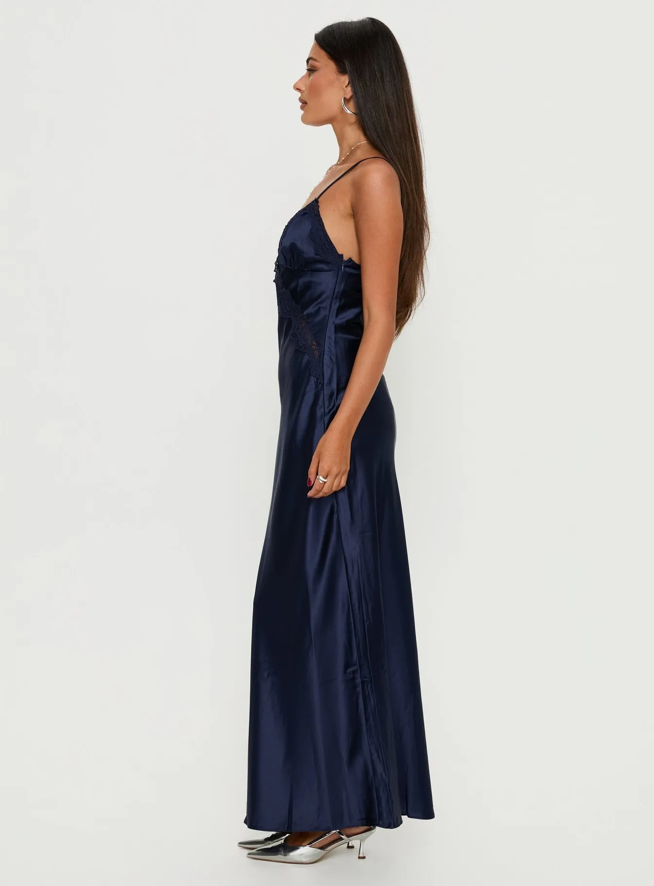 Madelene Lace V Neck Maxi Dress Navy sold by Princess Polly product image thumbnail 3