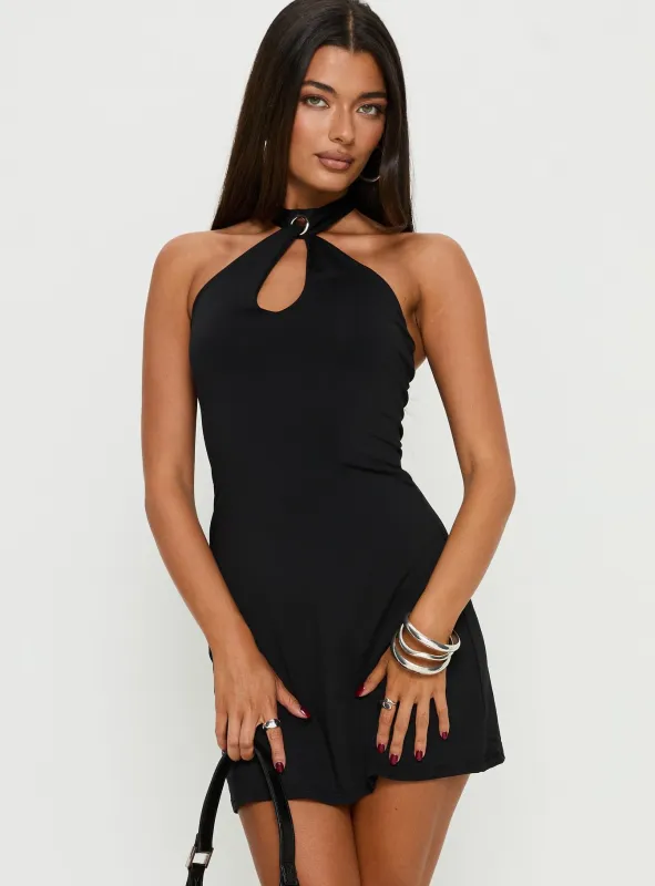 Daryna Halter Keyhole Mini Dress Black sold by Princess Polly
