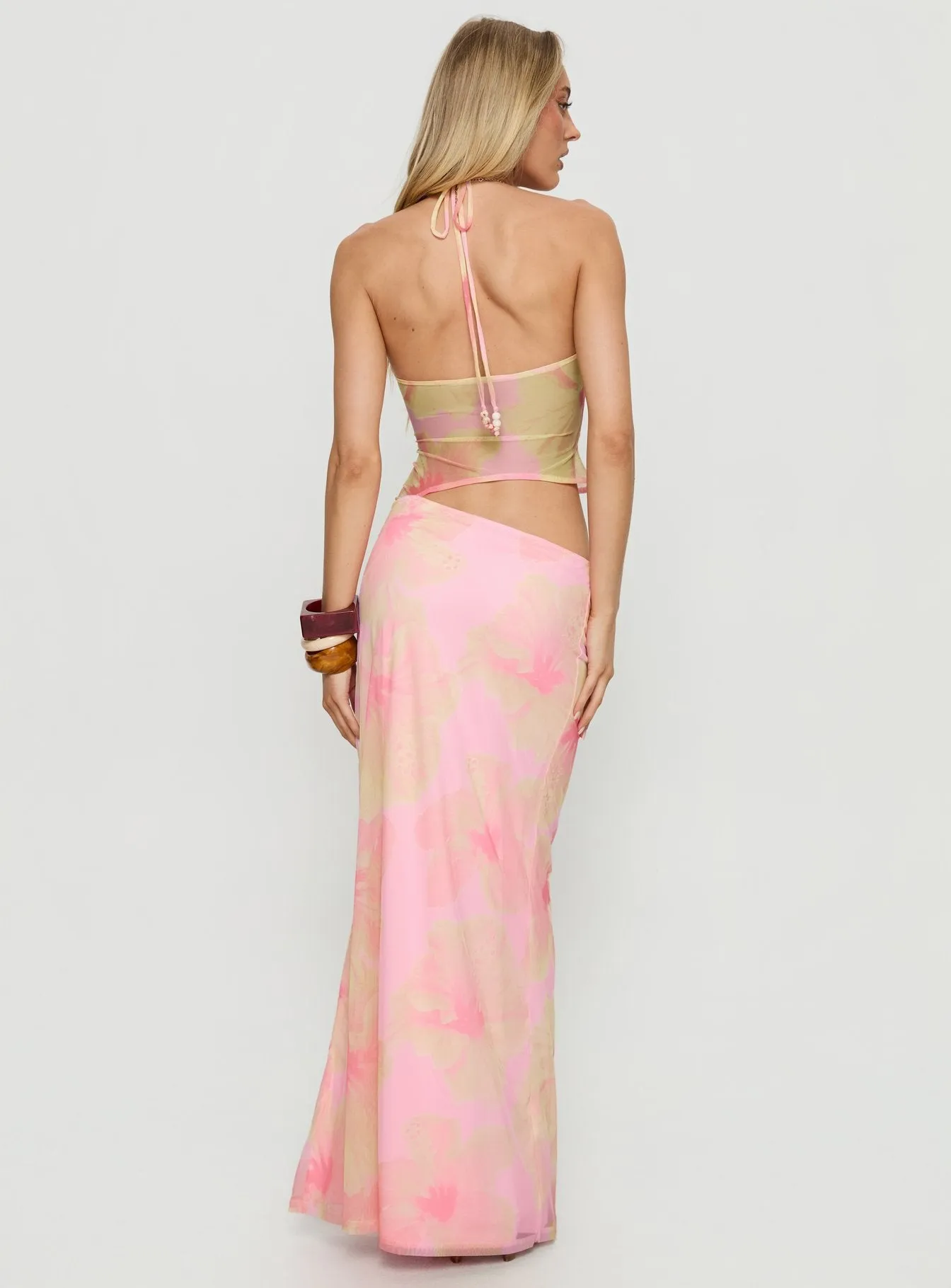 Dyanna Halter Mesh Maxi Dress Pink Floral sold by Princess Polly product image thumbnail 5