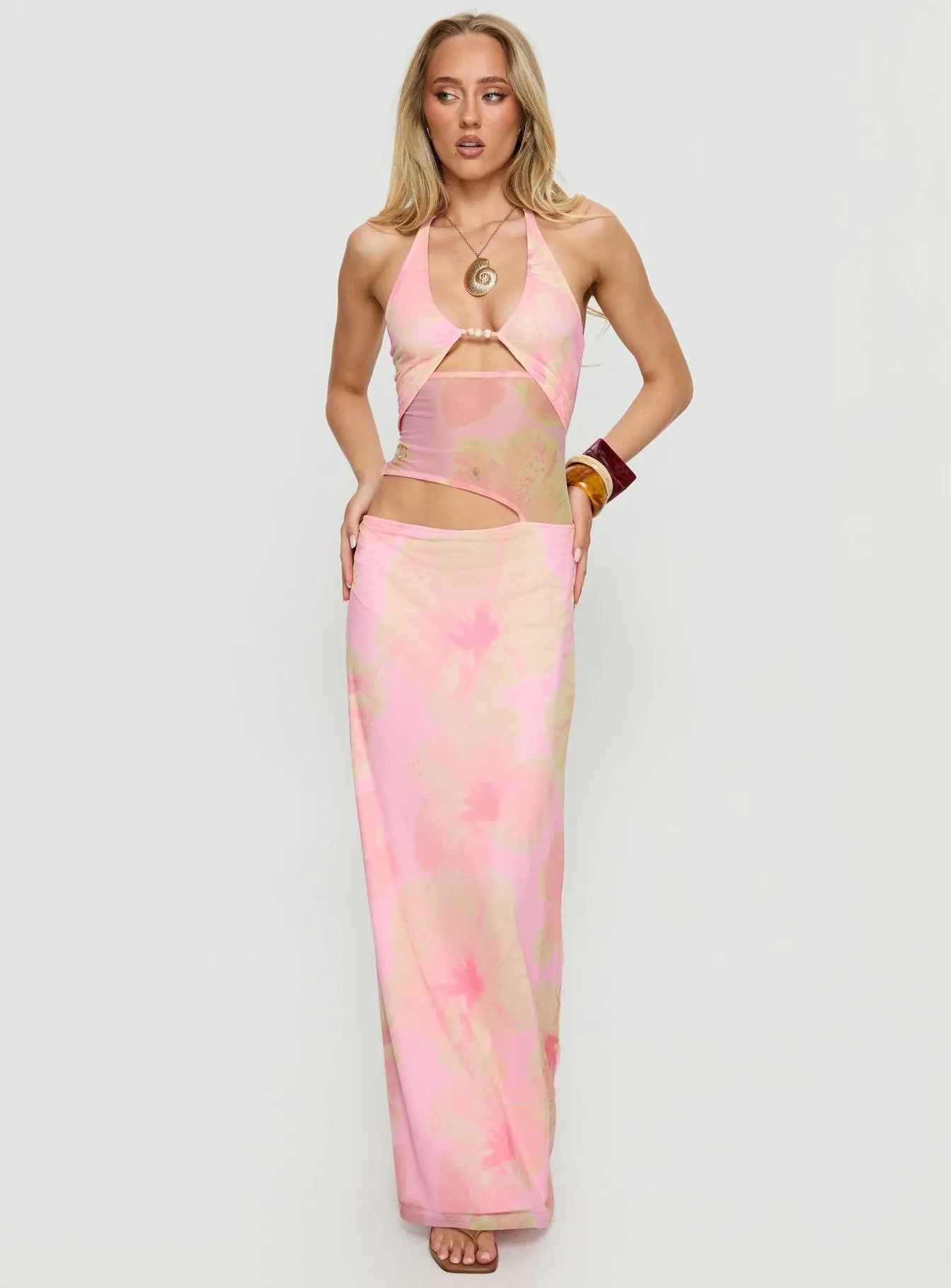 Dyanna Halter Mesh Maxi Dress Pink Floral sold by Princess Polly product image thumbnail 3