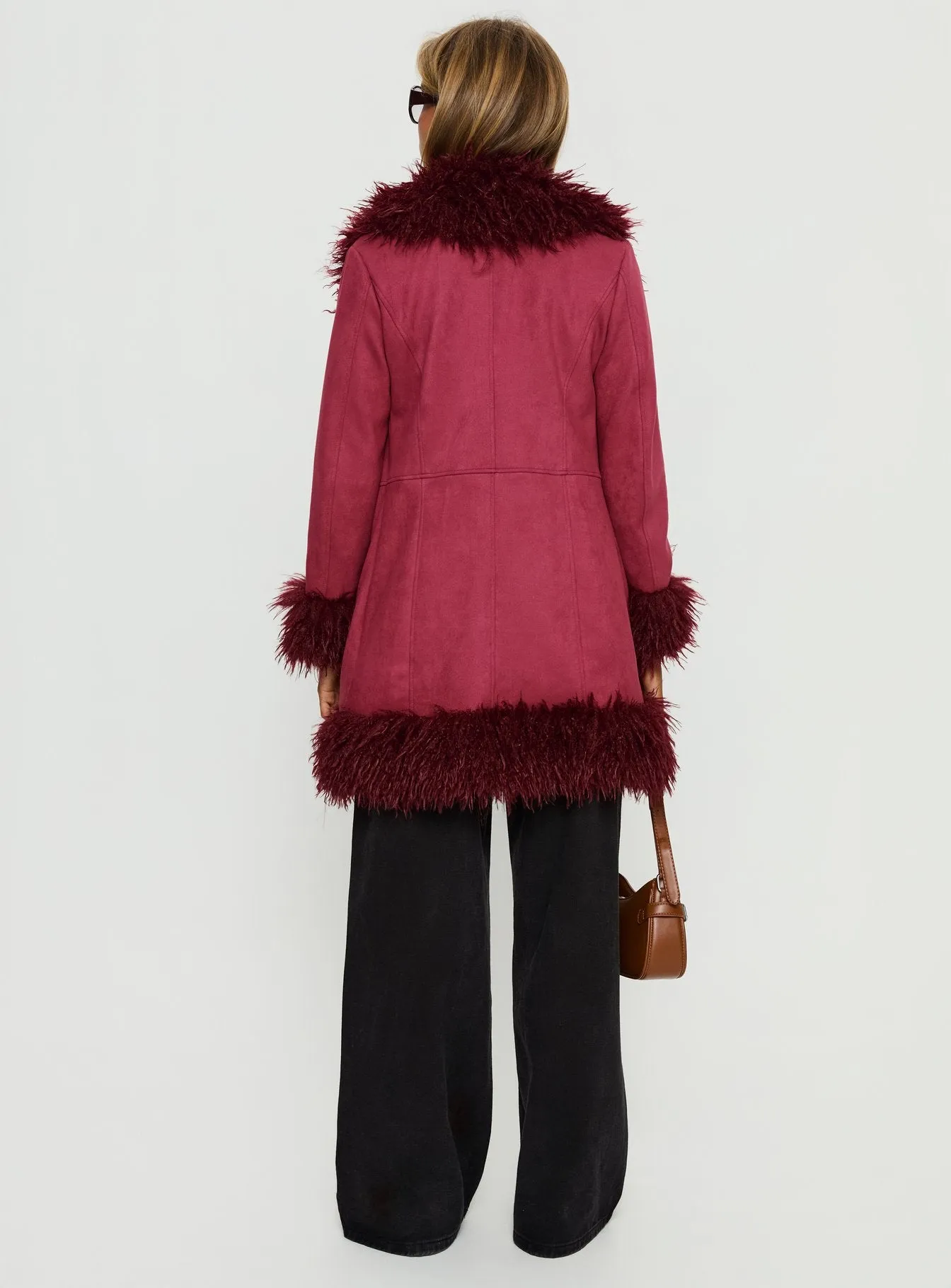 Josefina Faux Fur Detail Jacket Wine sold by Princess Polly product image thumbnail 5