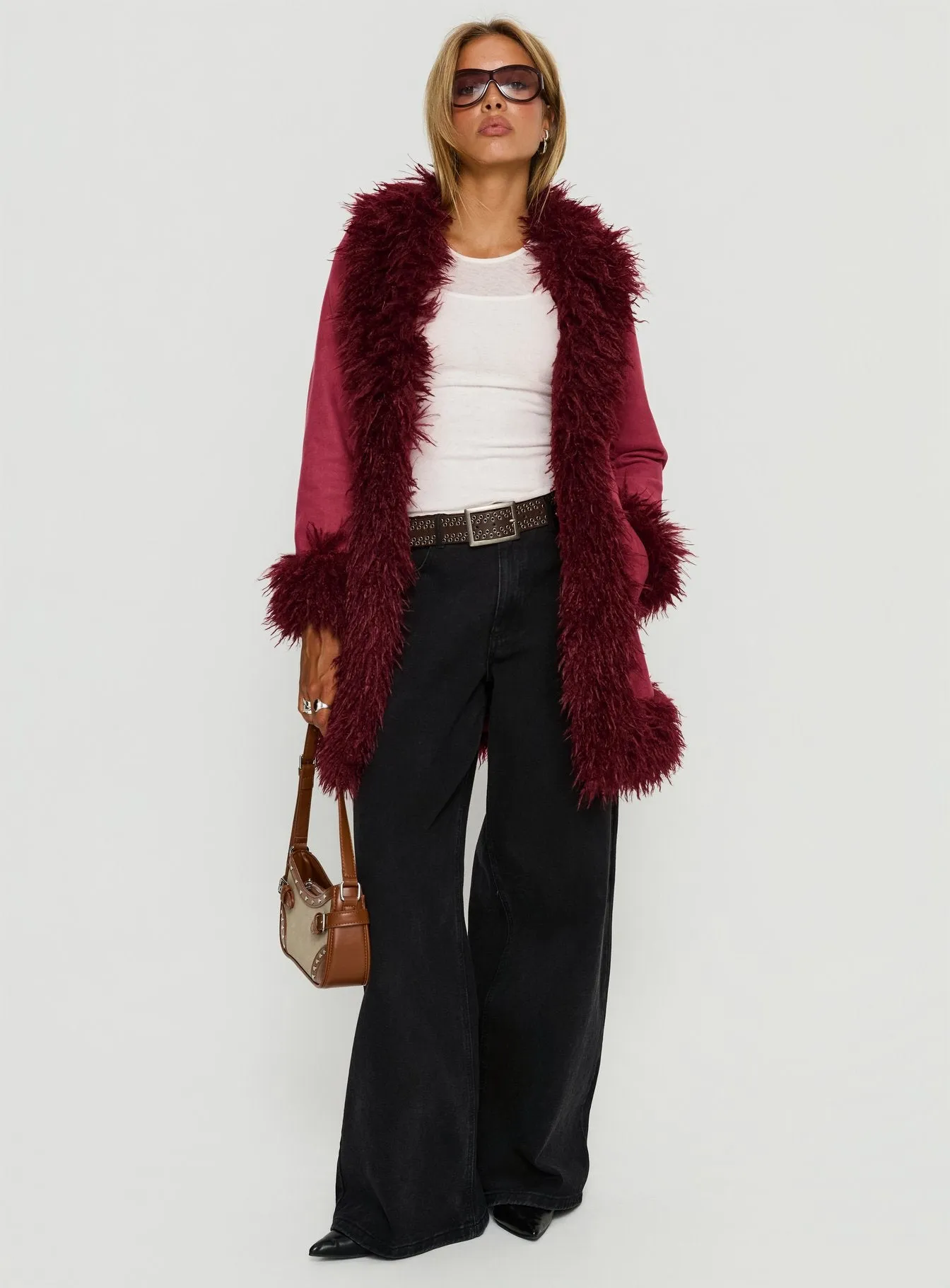 Josefina Faux Fur Detail Jacket Wine sold by Princess Polly product image thumbnail 2
