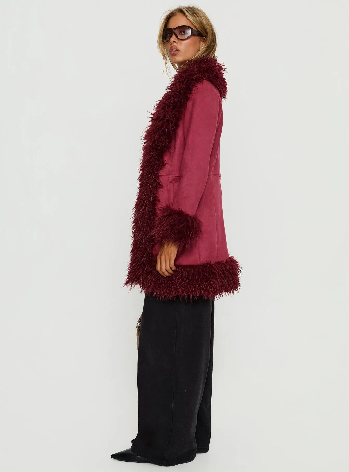 Josefina Faux Fur Detail Jacket Wine sold by Princess Polly product image thumbnail 4