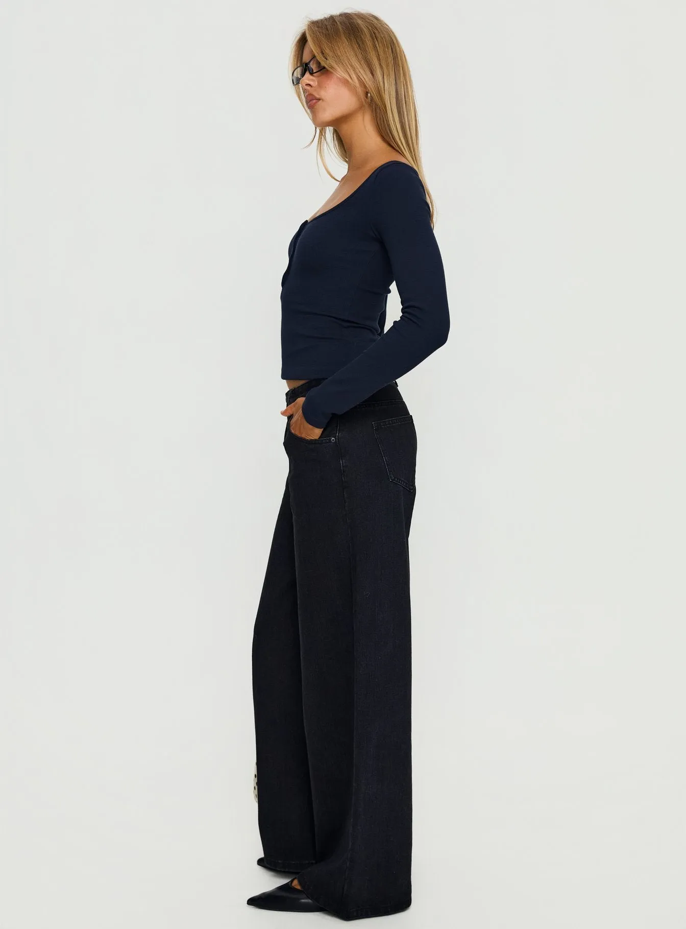 Supercut Low Rise Baggy Pleat Jeans Washed Black sold by Princess Polly product image thumbnail 3