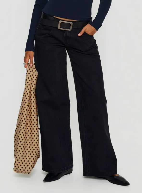 Supercut Low Rise Baggy Pleat Jeans Washed Black sold by Princess Polly