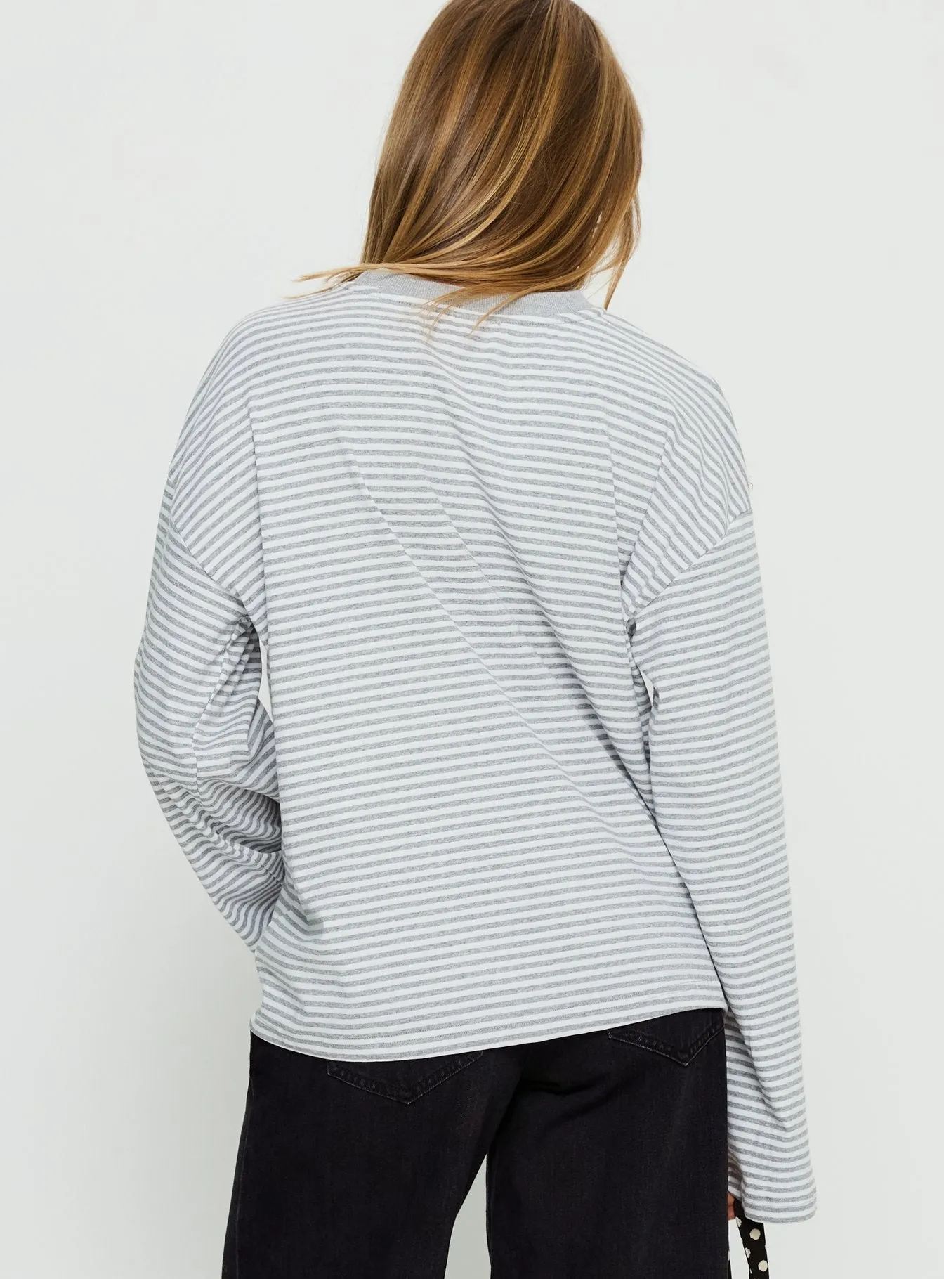 Settle Down Long Sleeve Top Grey / White Stripe sold by Princess Polly product image thumbnail 5