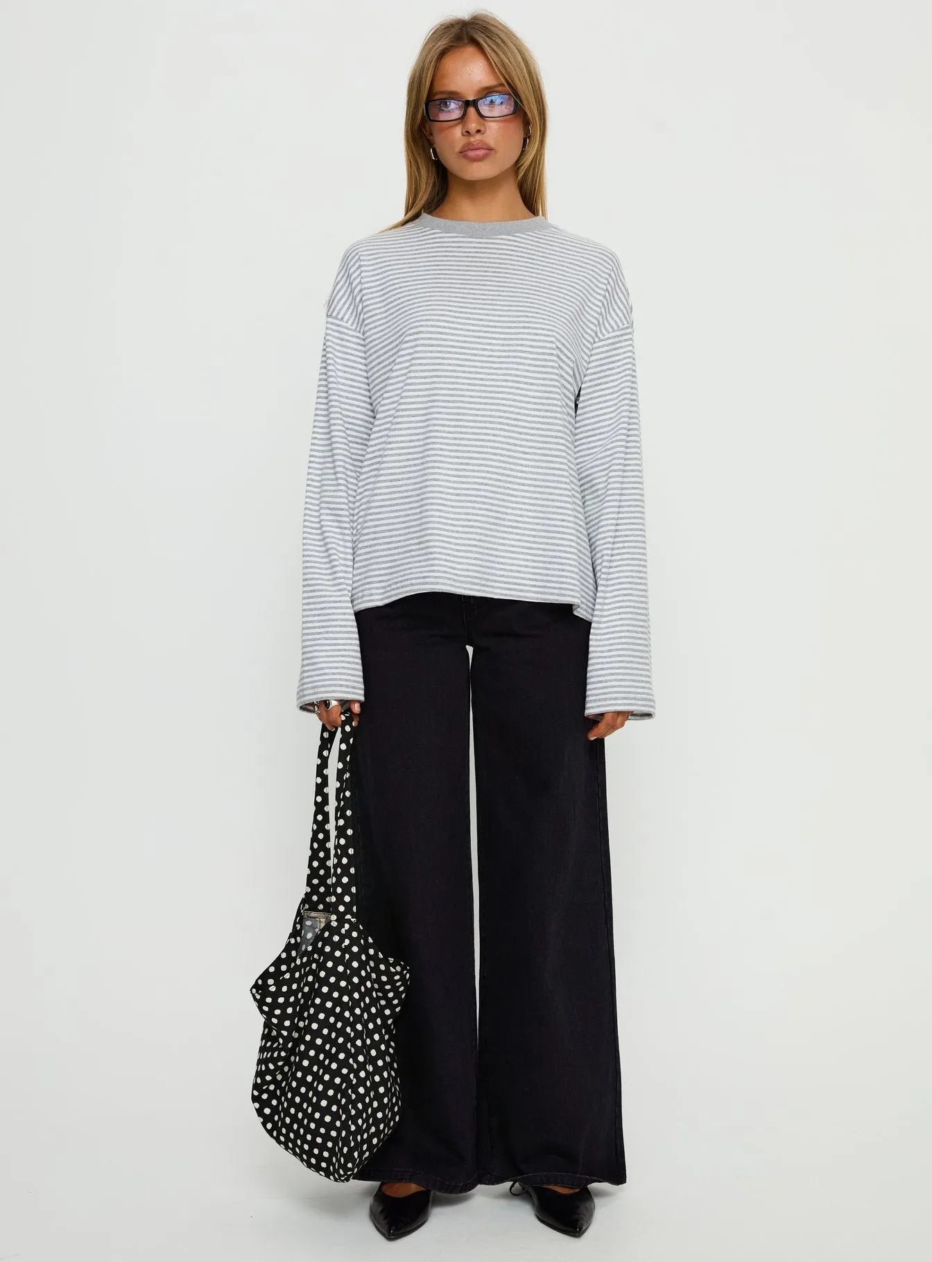 Settle Down Long Sleeve Top Grey / White Stripe sold by Princess Polly product image thumbnail 3