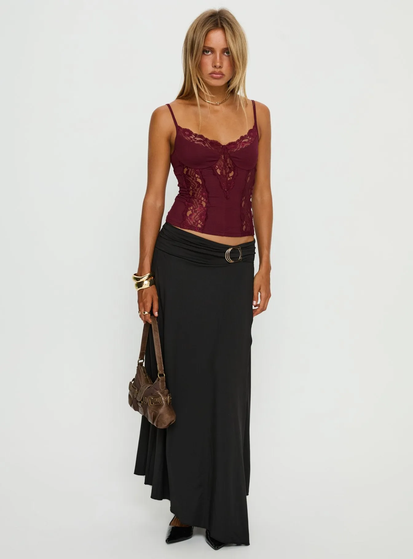 Nola Hardware Slit Maxi Skirt Black sold by Princess Polly