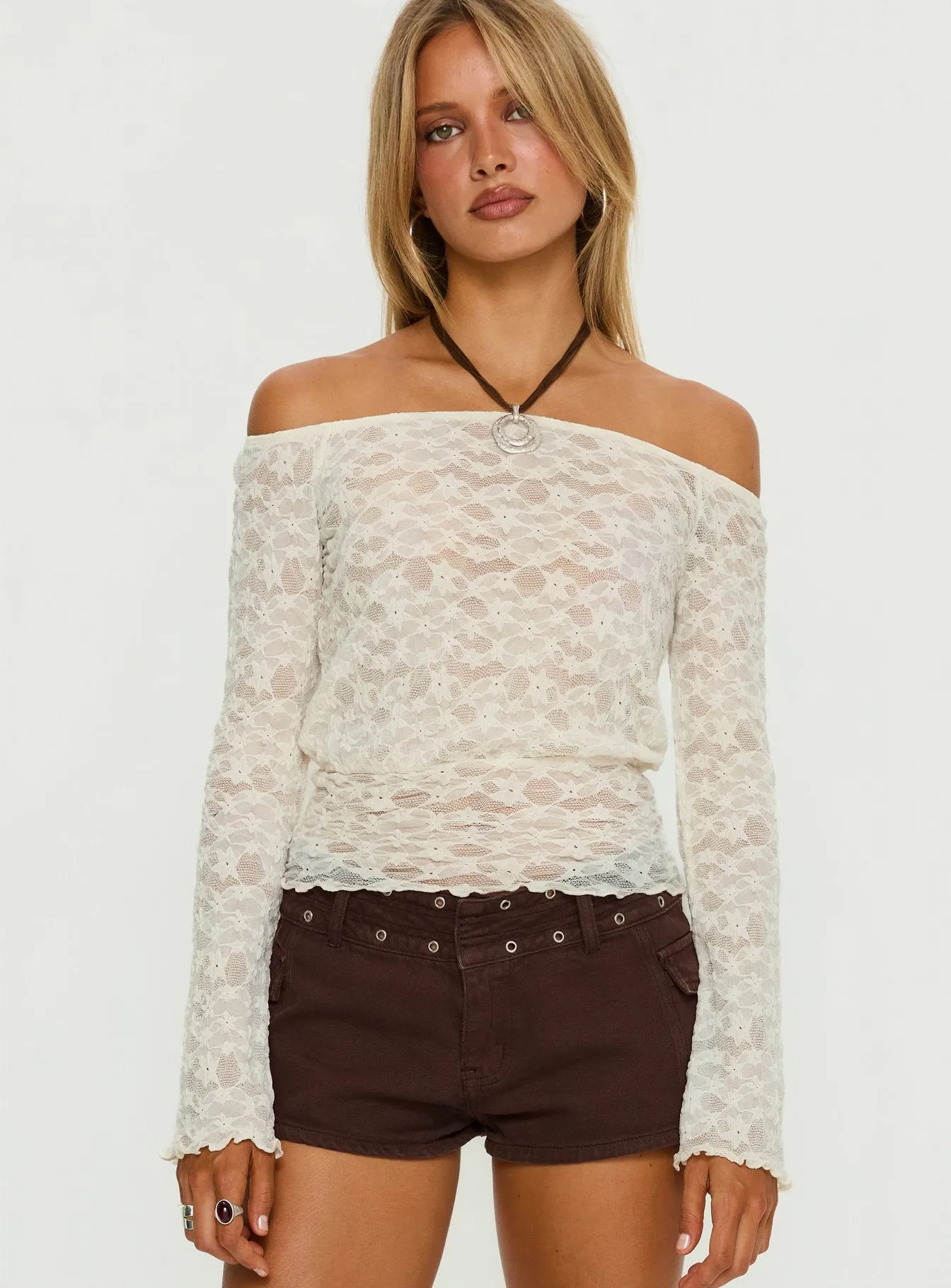 Korrine Off Shoulder Lace Top Cream sold by Princess Polly product image thumbnail 2