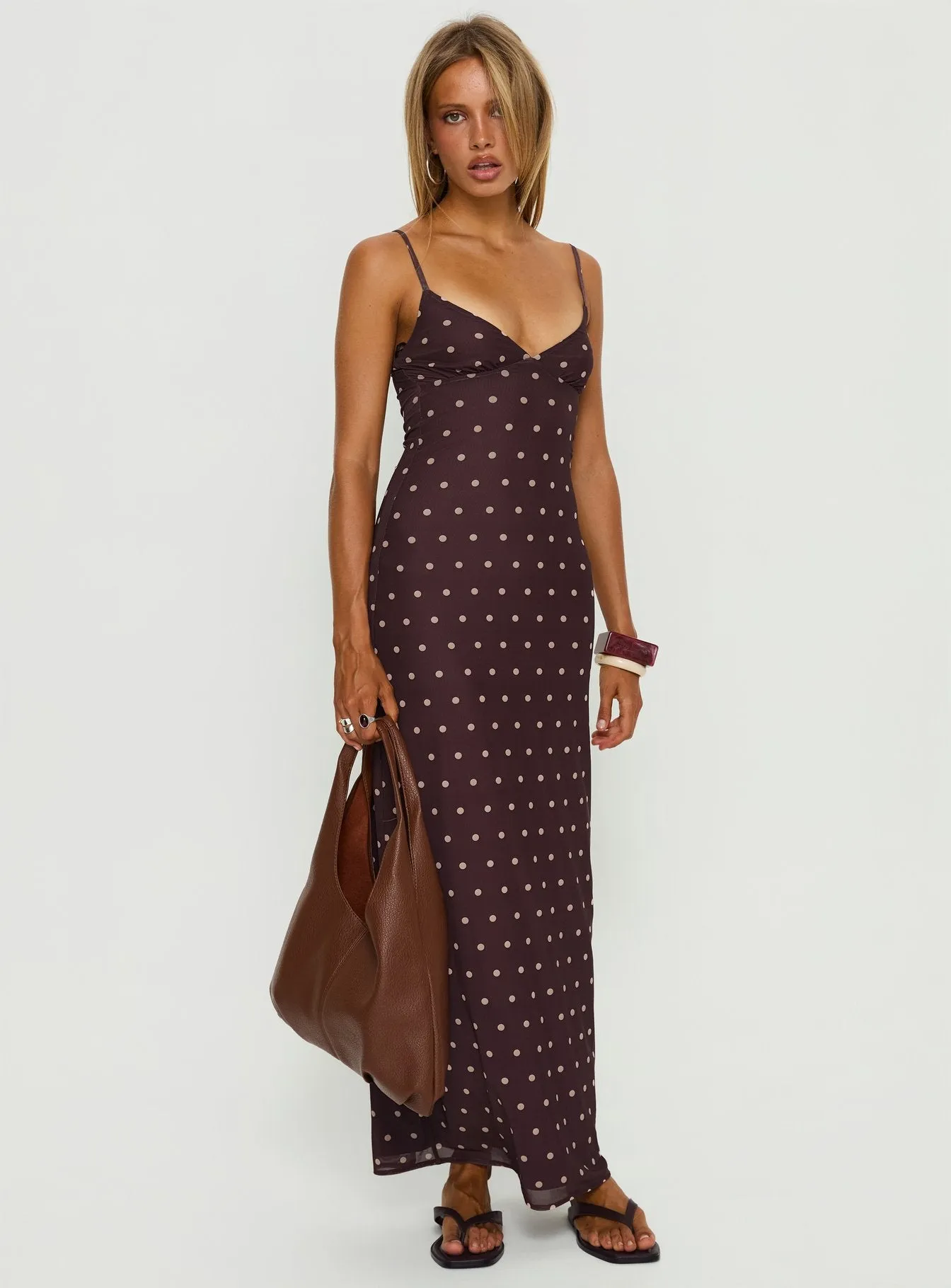 Glass Half Full Mesh Maxi Dress Plum / Pink Polka Dot sold by Princess Polly product image thumbnail 3