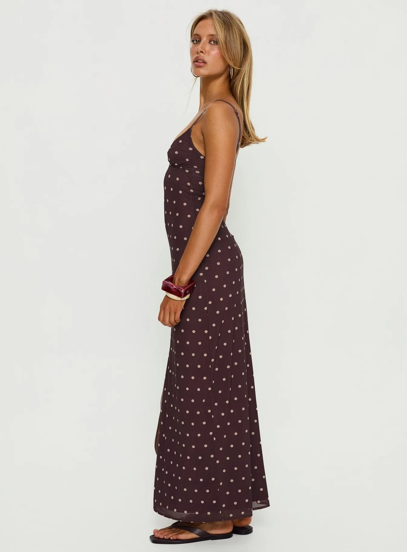 Glass Half Full Mesh Maxi Dress Plum / Pink Polka Dot sold by Princess Polly product image thumbnail 4