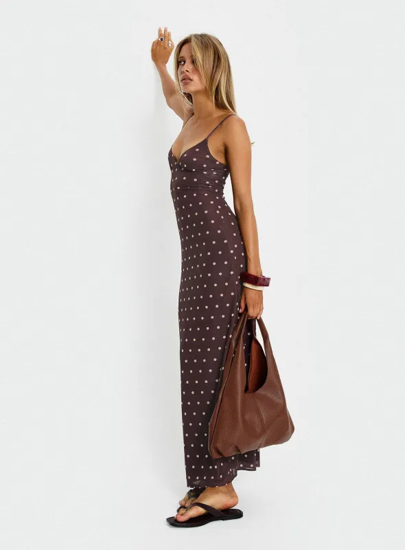 Glass Half Full Mesh Maxi Dress Plum / Pink Polka Dot sold by Princess Polly