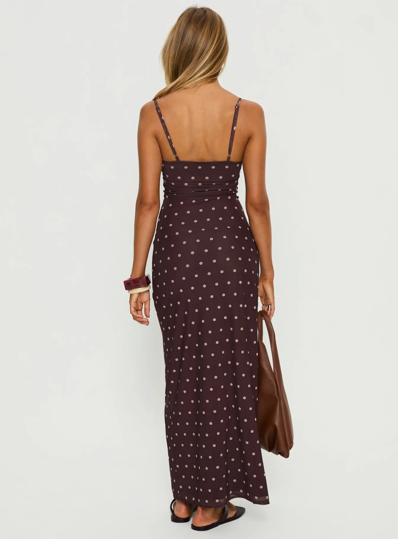 Glass Half Full Mesh Maxi Dress Plum / Pink Polka Dot sold by Princess Polly product image thumbnail 5