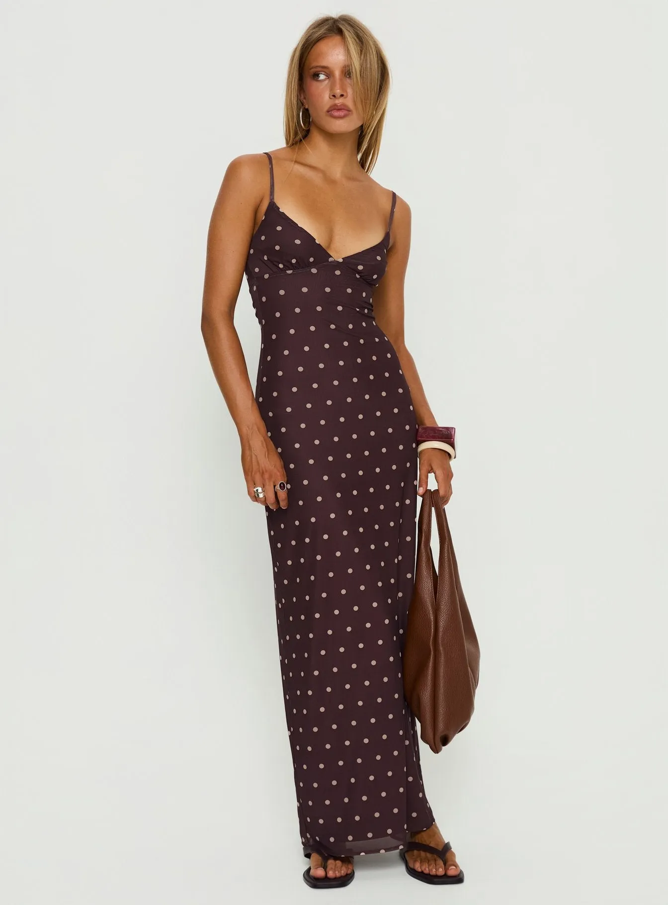 Glass Half Full Mesh Maxi Dress Plum / Pink Polka Dot sold by Princess Polly product image thumbnail 2